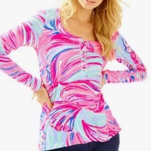 Lilly Pulitzer Sorella henley long sleeve top Oh My Guava medium